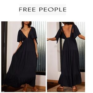 Free People Beach LaLa Black Backless Maxi Dress Black L